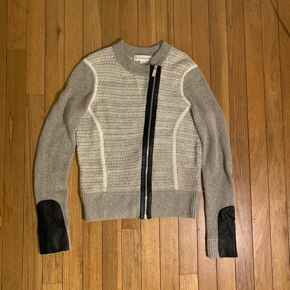 White and Warren knit motto sweater